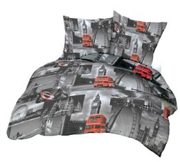 Pościel z kory 160x200 szara czerwona Londyn A500_3D na guziki 100% bawełna gruba