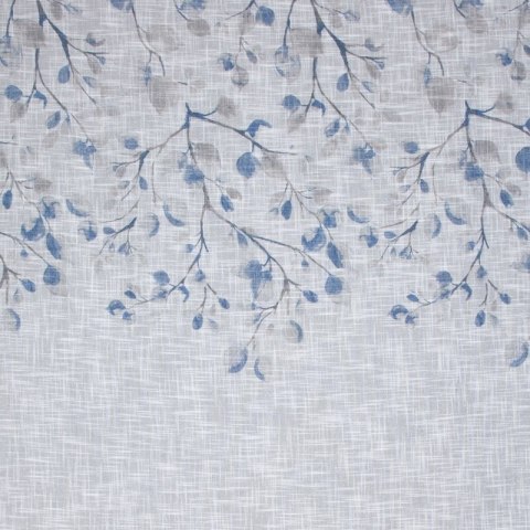 Zasłona 140x250 Ana biała granatowa z nadrukiem oraz z błyszczącą nitką gotowa na przelotkach Eurofirany