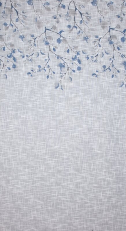 Zasłona 140x250 Ana biała granatowa z nadrukiem oraz z błyszczącą nitką gotowa na przelotkach Eurofirany