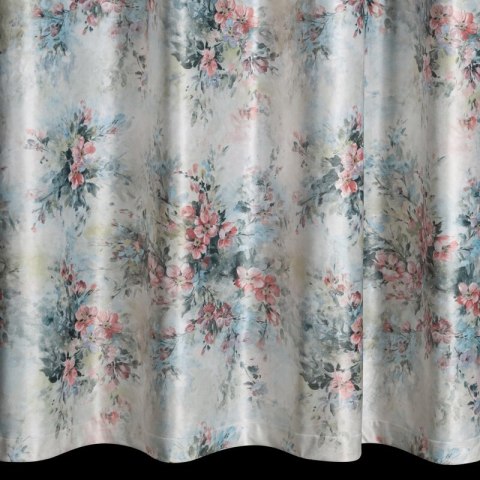 Zasłona 140x250 Marisa zielona rózowa welurowa z kwiatowym nadrukiem gotowa na przelotkach Eurofirany