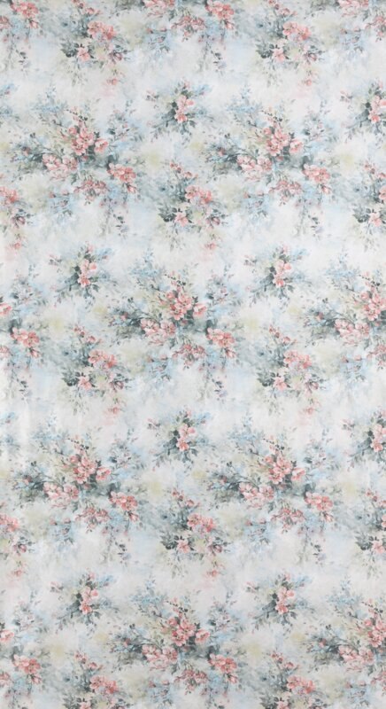 Zasłona 140x250 Marisa zielona rózowa welurowa z kwiatowym nadrukiem gotowa na przelotkach Eurofirany