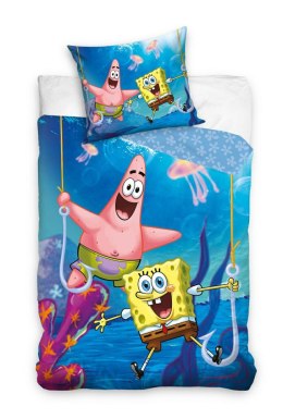 Pościel bawełniana 140x200 SpongeBob niebieska z jedną poszewką 70x90 C23