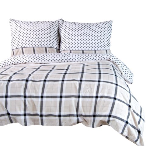 Pościel flanelowa 140x200 Kratka beżowa szara z jedną poszewką 31499/1 Flanela 3 Darymex