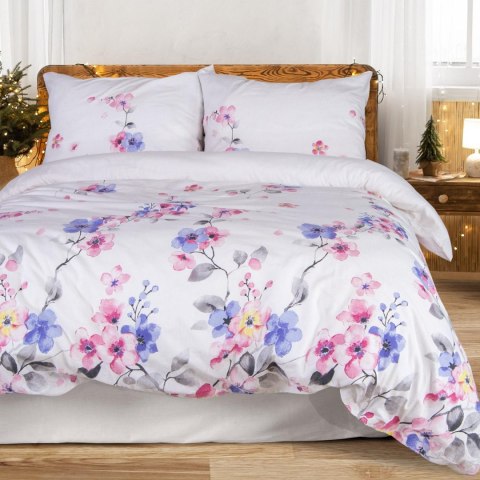 Pościel flanelowa 140x200 Kwiaty biała różowa z jedną poszewką 31501/1 Flanela 3 Darymex