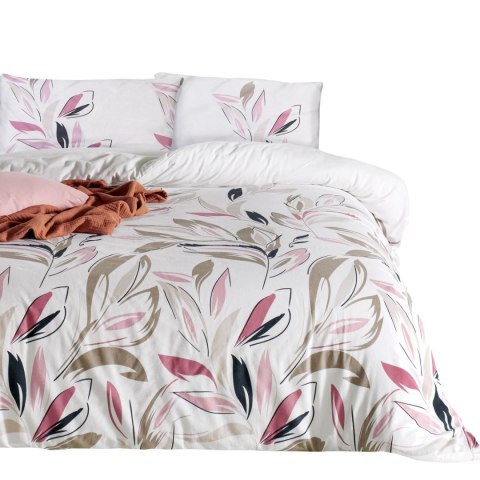 Pościel flanelowa 160x200 Liście biała pudrowa 31502/1 Flanela 3 Darymex