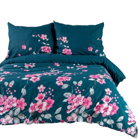 Pościel flanelowa 220x200 Kwiaty turkusowa ciemna różowa 31501/2 Flanela 3 Darymex