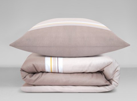 Pościel satynowa 160x200 Ecco Vero pudrowa beżowa pasy Frotex 1