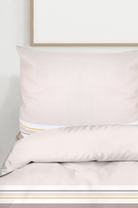 Pościel satynowa 160x200 Ecco Vero pudrowa beżowa pasy Frotex 1