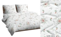 Poszewka bawełniana 40x40 biała zielona morelowa liście kwiatki 4303 A bawełna Max