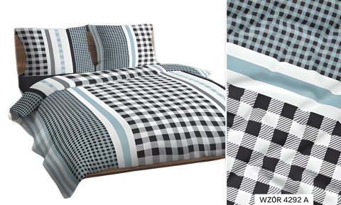 Poszewka bawełniana 70x80 miętowa czarna krata 4292 A bawełna Max