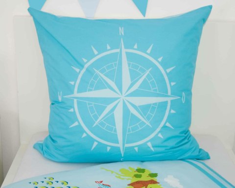 Pościel bawełniana 135x200 Mapa świata błękitna poszewka 80x80 H23