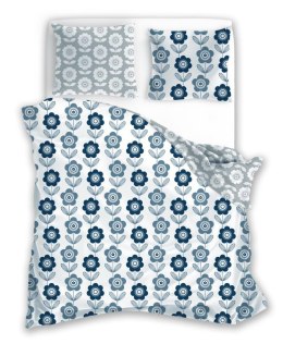 Pościel flanelowa 160x200 Pure 003 szara niebieska kwiatki dwustronna F23