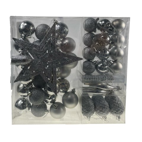 Ozdoby bożonarodzeniowe kpl 32 szt ZESTAW NA CHOINKĘ srebrny