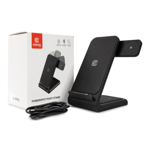 Crong PowerSpot Pivot Stand - Ładowarka bezprzewodowa 3w1 do Samsung & Android, Galaxy Watch i słuchawek TWS (czarny)