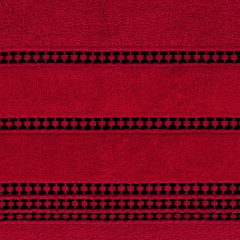 Ręcznik 50x90 Amanda czerwony z ozdobną welurową bordiurą w pasy frotte 500 g/m2 Eurofirany