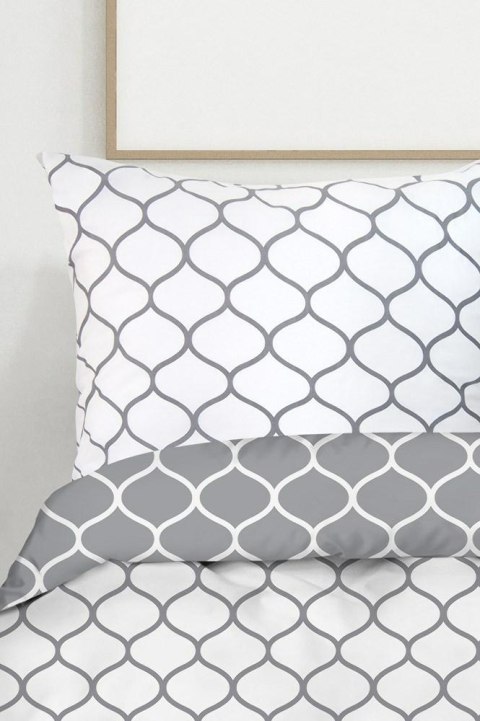 Pościel satynowa 160x200 Decor szara biała geometryczna Frotex 1