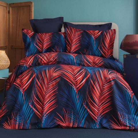 Pościel satynowa 220x200 liście granatowa czerwona 1519/1 Satynlove 5