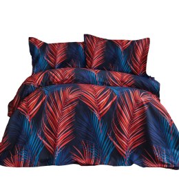 Pościel satynowa 220x200 liście granatowa czerwona 1519/1 Satynlove 5