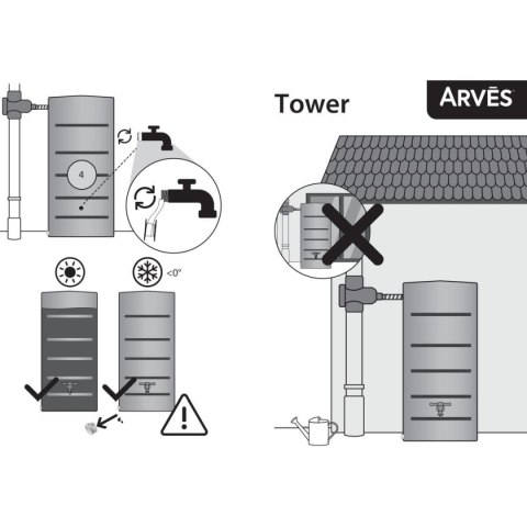 ZBIORNIK POJEMNIK NA WODĘ DESZCZÓWKĘ TOWER 260L GRYS GRANITOWY