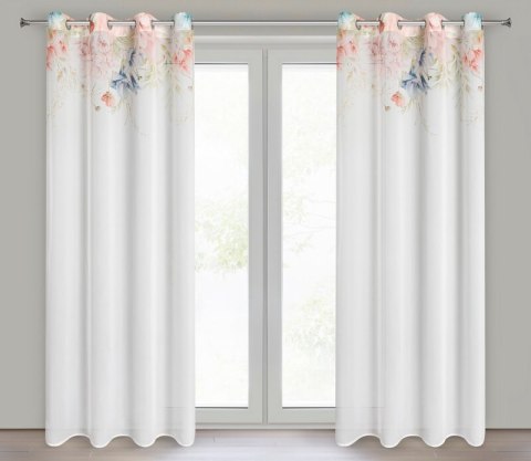 Zasłona 135x250 Arlena biała różowa kwiaty gotowa na przelotkach Z10 Eurofirany