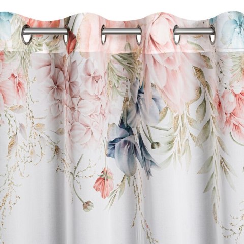 Zasłona 135x250 Arlena biała różowa kwiaty gotowa na przelotkach Z10 Eurofirany