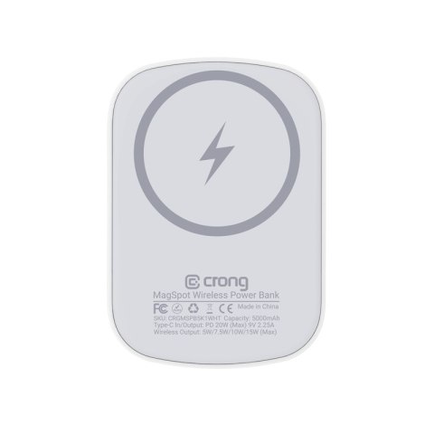 Crong MagSpot Power Bank - Bezprzewodowy power bank z MagSafe 5000mAh, USB-C 20W PD (biały)