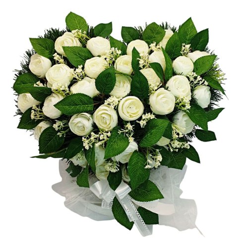 STROIK DUŻE SERCE KOMPOZYCJA BIAŁY JASKIER NA GRÓB