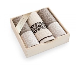 Komplet ścierek kuchennych Czapla 3szt Marsala beżowy brązowy w drewnianym pudełku 8132/6+8189/5738 Zwoltex
