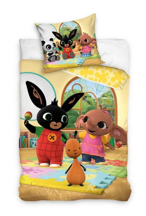 Pościel bawełniana 160x200 Bing królik żółta kolorowa z jedną poszewką 70x90 C24