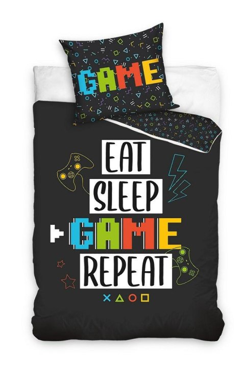 Pościel bawełniana 160x200 Game dla gracz czarna kolorowa z jedną poszewką 70x80 C24