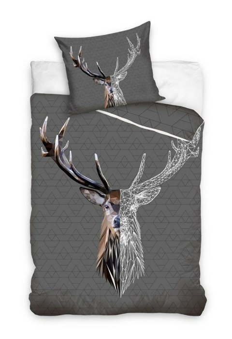 Pościel bawełniana 160x200 Jeleń szara z jedną poszewką 70x80 C24