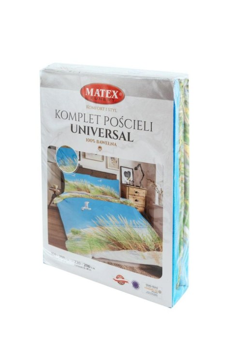 Pościel bawełniana 160x200 Plaża mewy trawa niebieska zielona Universal Matex