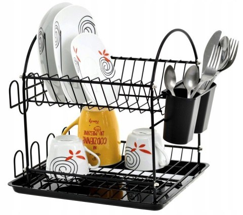Suszarka do naczyń z ociekaczem dwupoziomowa czarna