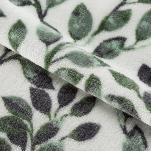 Koc narzuta z mikrofibry 150x200 Clarissa liście biały zielony D91