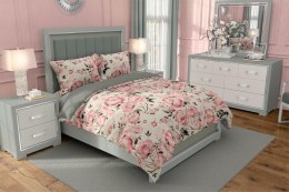 Pościel bawełniana 220x200 Eufloria 010 kwiaty duże beżowa taupe malinowa dwustronna