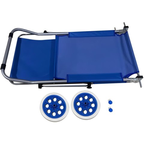 LEŻAK SKŁADANY PLAŻOWY Z DASZKIEM NA KÓŁKACH 116x62x62-90CM NIEBIESKI