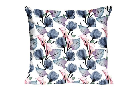 Poszewka bawełniana 40x40 1634N biała niebieskie różowe kwiaty liście Classic E24