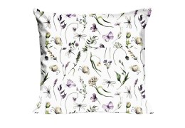 Poszewka bawełniana 40x40 1702N biała kwiatki motyle ważki łąka Classic E24