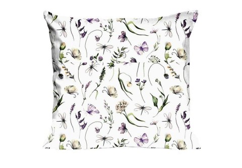 Poszewka bawełniana 40x40 1702N biała kwiatki motyle ważki łąka Classic E24