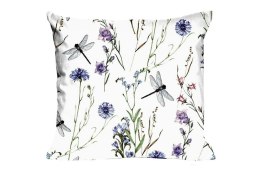 Poszewka bawełniana 40x40 1705N biała kwiatki ważki łąka Classic E24