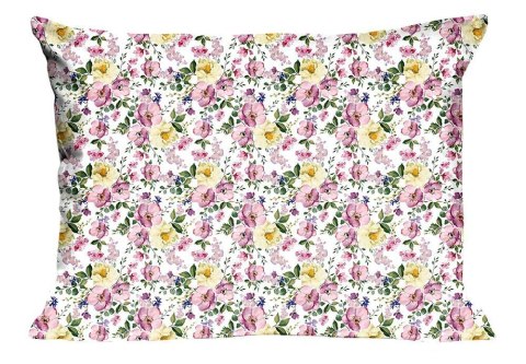 Poszewka bawełniana 50x60 1139N biała łąka kwiatki liście Classic E24