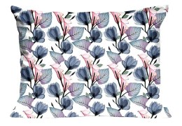 Poszewka bawełniana 50x60 1634N biała niebieskie różowe kwiaty liście Classic E24