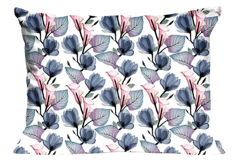 Poszewka bawełniana 50x60 1634N biała niebieskie różowe kwiaty liście Classic E24