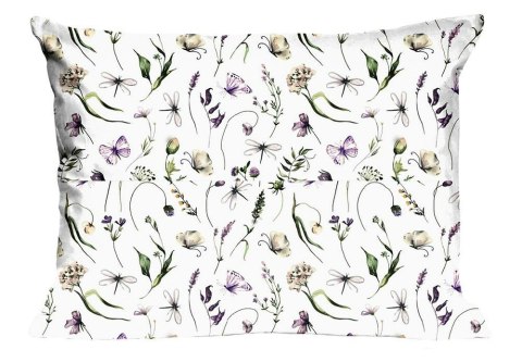Poszewka bawełniana 50x60 1702N biała kwiatki motyle ważki łąka Classic E24