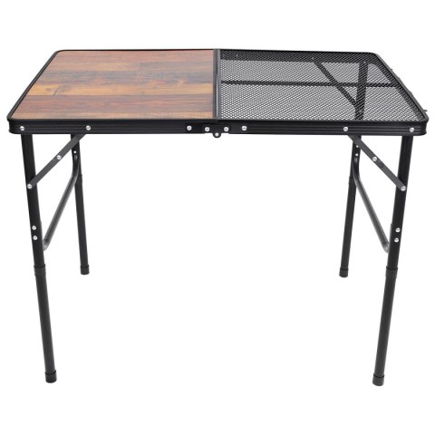 STOLIK TURYSTYCZNY SKŁADANY KEMPINGOWY 90X60X36/68CM SIATKA STALOWA- DREWNO