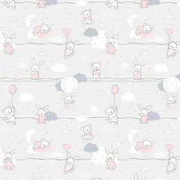 Poszewka bawełniana 40x40 56K misie zajączki szara różowa Kids 24