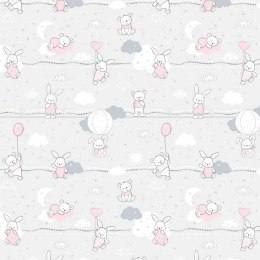 Poszewka bawełniana 40x60 56K misie zajączki szara różowa Kids 24