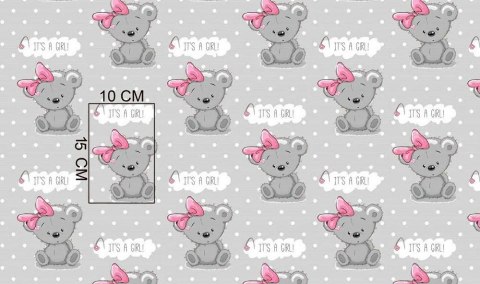 Poszewka bawełniana 50x60 556K misie szara różowa Kids 24