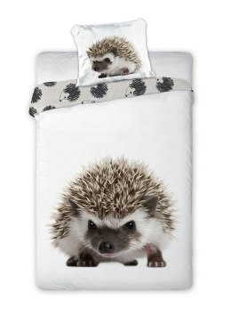 Pościel bawełniana 140x200 Wild Jeż biała szara czarna jeżyk 5666 dwustronna młodzieżowa poszewka 70x90