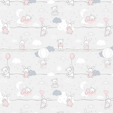 Poszewka bawełniana 40x40 56K misie zajączki szara różowa Kids 24